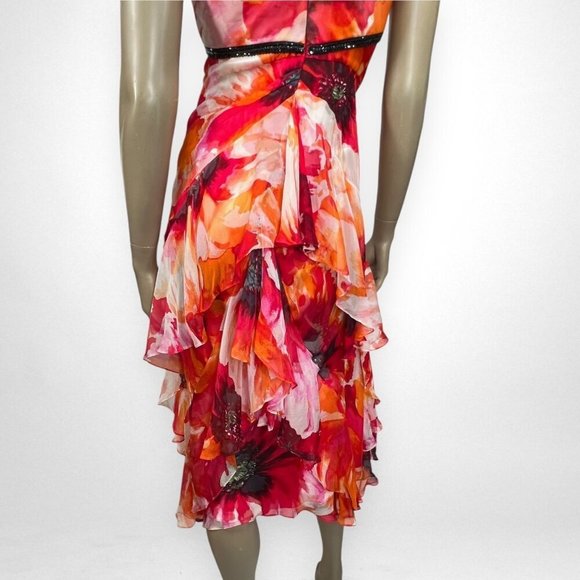 MELINDA ENG 6 Floral Sleeveless Silk Dress Ruffles Wedding Guest Summer - Picture 6 of 8